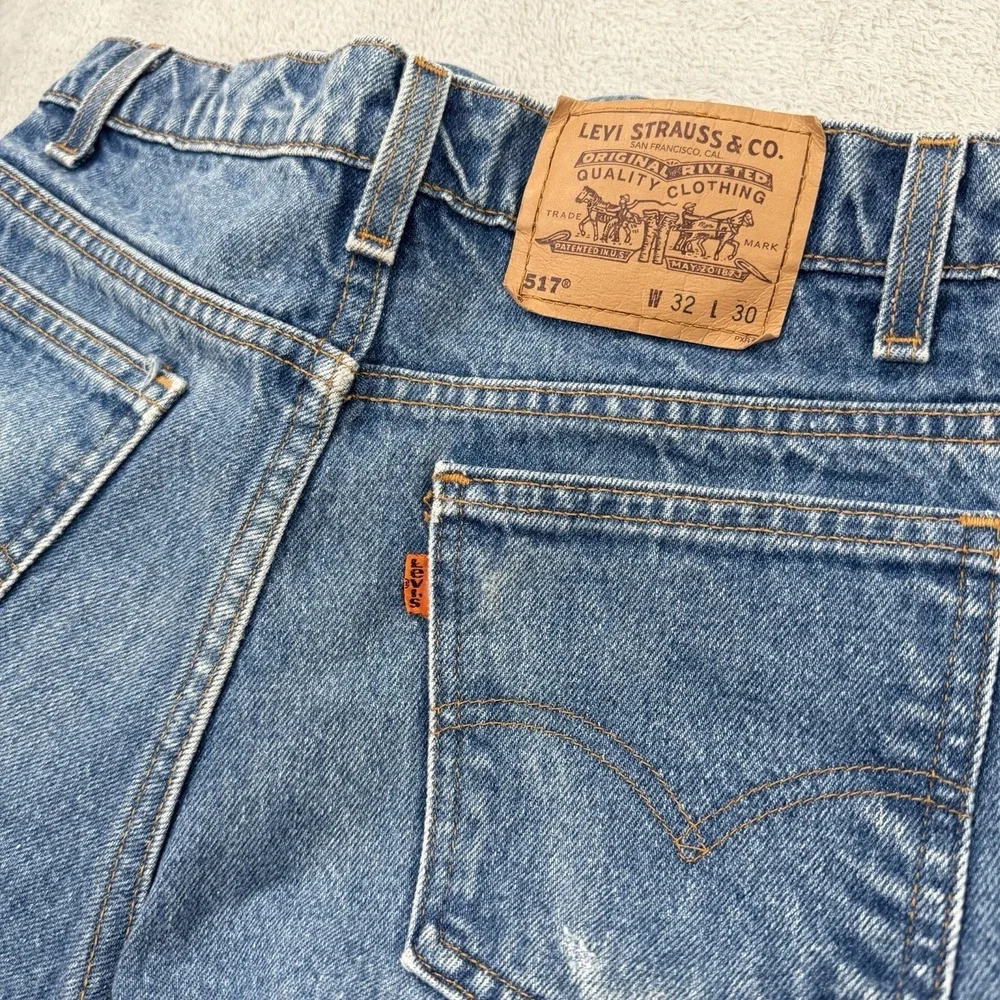 Vintage Levis 517 Jeans Mens 32x26 Blue Denim Orange Tab Bootcut 90s USA